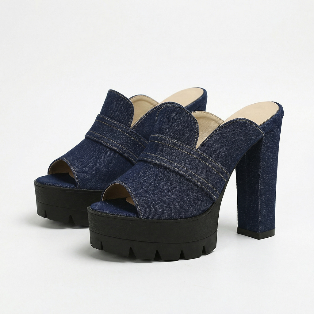 Sloane Denim Platform Mules