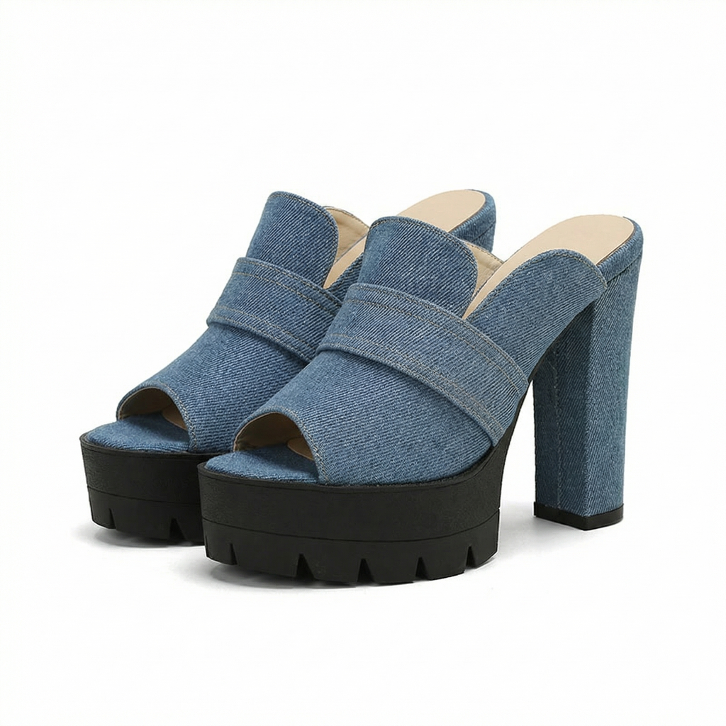 Sloane Denim Platform Mules